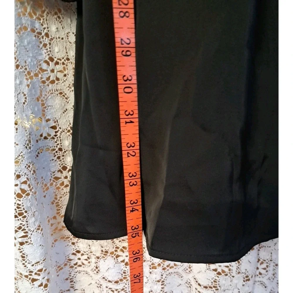 Pretty Garden Dress M Black V Neck Balloon Sleeves Satin‎ Tie Knee Length NWT